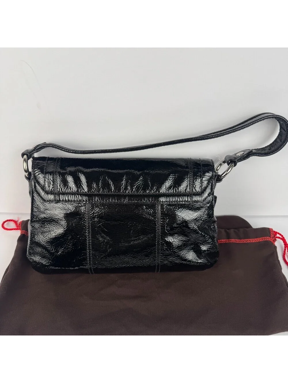 Y2K Coach Poppy Lyla Onyx Crossbody Bag Black Patent Leather Shoulder Purse
